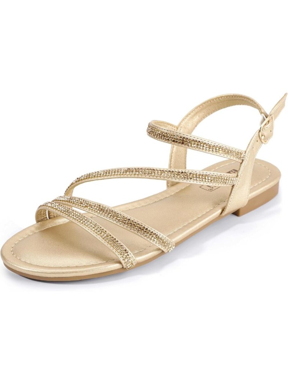Glitter Strappy Flat Sandals for Women - Summer Dressy Rhinestone Shoes